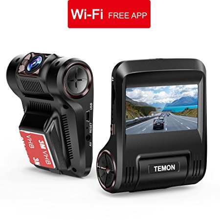 Dash Cam, TEMON Car Camera : 2.45”LCD FHD 1080P WIFI Car Dashboard Camera DVR Recorder, with Sony Sensor, Wide Angle Lens, Night Vision, Parking mode, G-Sensor, WDR, Loop Recording, Free App