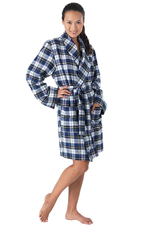 PajamaGram Classic Plaid Ladies Robe - Short Robes for Women