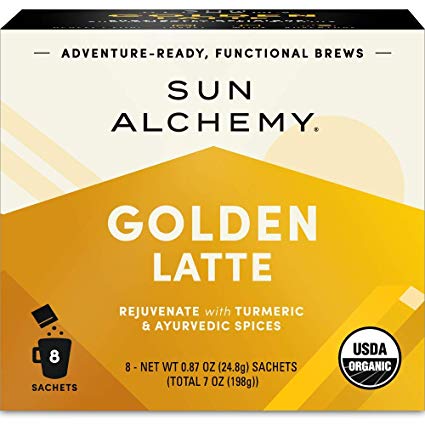 Sun Alchemy Golden Latte, Rejuvenate with Organic Turmeric, MCT Oil, Coconut Milk & Ayurvedic Spices - 8 Sachets | Just Add Water & Enjoy