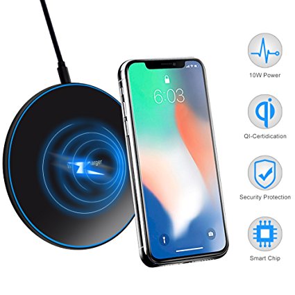 Wireless Charger, FlatLED Qi Wireless Charging, Cell QI Ultra Slim Wireless Charging Pad for Samsung Galaxy Note 8, S8, S8  S8 Plus, S7,S7 Edge, Note 5,S6 Edge Plus, iPhone X 8 Plus 8- [No AC Adapter]
