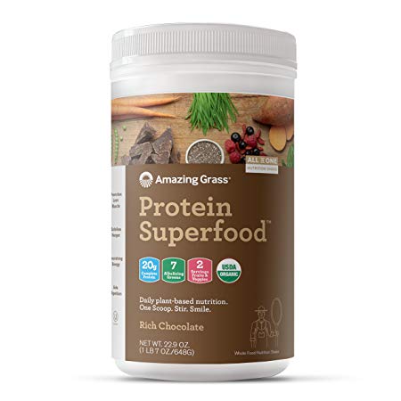 Amazing Grass Organic Plant Based Vegan Protein Superfood Powder, Flavor: Rich Chocolate, 18 Servings, 22.9oz, Meal Replacement Shake