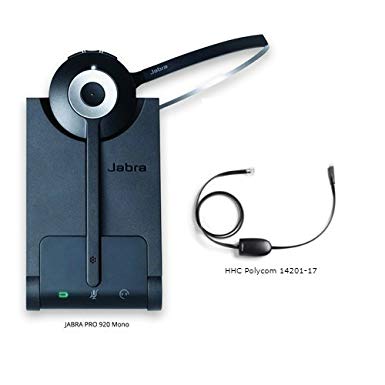 Jabra PRO 920 Mono Wireless Headset with 14201-17 Polycom HHC Cable SmartCord, Bundle for Polycom Soundpoint IP Phones