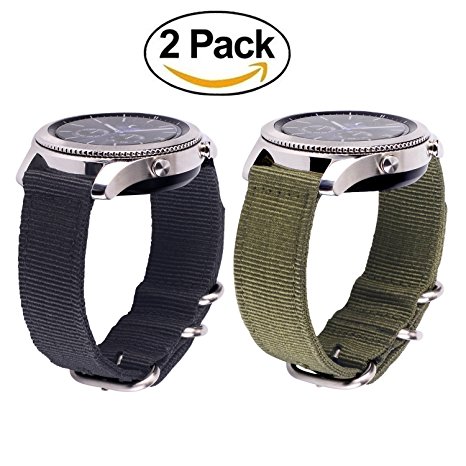 Gear S3 Bands with Quick Release Pins 22mm NATO Premium Woven Nylon Replacement Strap Wrist band For Samsung Gear S3 Classic Gear S3 Frontier Sports Smartwatch 2 Pack (Black Army Green)