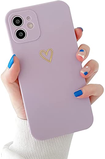 Ownest Compatible with iPhone 11 Case for Soft Liquid Silicone Gold Heart Pattern Slim Protective Shockproof Case for Women Girls for iPhone 11-Purple