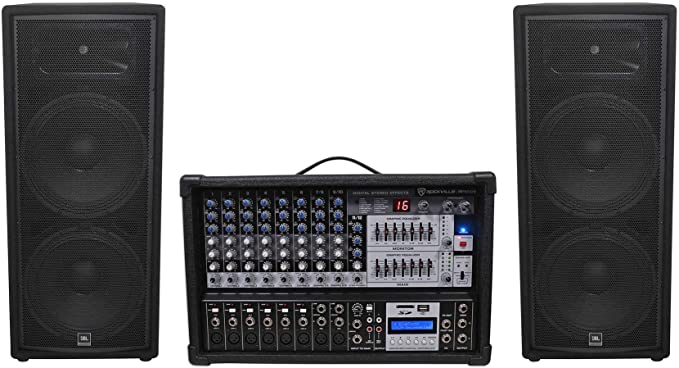 JBL Pro JRX225 2,000 Watt Dual 15" Inch 2-Way DJ P/A Passive Speaker Bundle with Rockville RPM109 12 Channel 4800w Powered Mixer