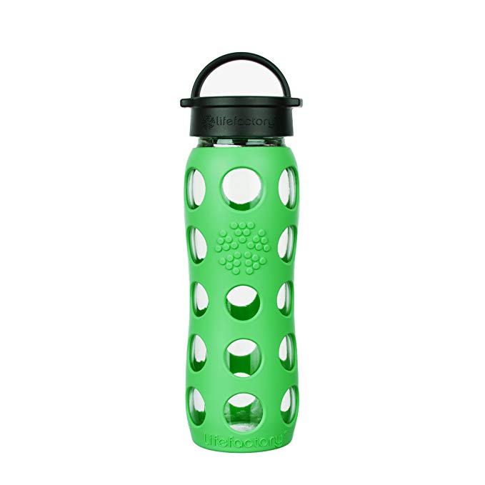 Lifefactory 22-Ounce BPA-Free Glass Water Bottle with Classic Cap and Protective Silicone Sleeve, Moss