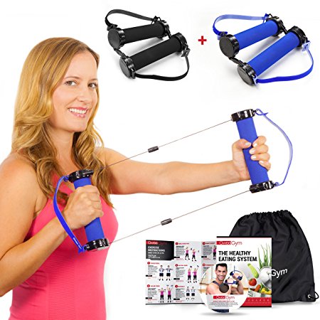 Best Resistance Bands Exercise Kit - Gwee Gym Total Body Workout Kit - All in One Portable Gym Equipment with Workout DVD, Travel Bag, and Healthy Eating e-Book - Weighs Less than Traditional Resistance Bands - For Fitness and Weight Loss - Works with Aerobics, Ab Workouts, Yoga, Pilates and Other Workout Routines - Replaces Treadmill, Elliptical, Exercise Bike, Dumbbells, Stepper, and Weights - Ultimate Crosstrainer
