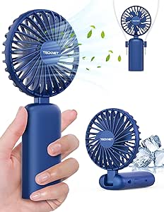 TECKNET Mini Ventilateur Portable, 3 en 1 Ventilateur à Main Silencieux avec 3 Vitesses, Petit Ventilateur USB Rechargeable, Portatif Ventilateur Pliable pour Extérieure, Maison, Bureau et Voyage-Bleu