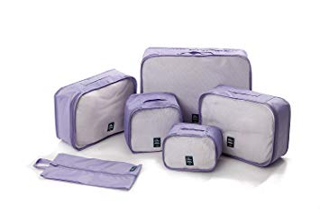 Gerhard Travel Packing Cubes (6-Piece Set) | Portable Luggage Accessories | Stackable Organizers and Space Savers | Clothes, Toiletries, Toys | Incl. Shoe Bag (Elegant Purple)