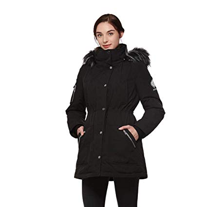 Universo Women's Heavy Duty Down Parka Jacket with Removable Fur Hood Winter Warm Puffer Coat