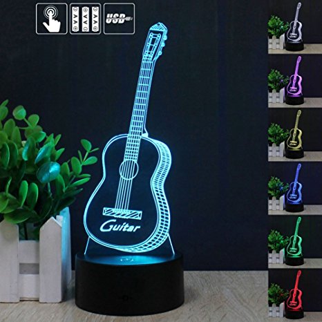 3D Guitar LED Night Light Multi 7 Color changing Touch Switch Optical table lamp USB Powered Home Room Bar Party Festival Decor Kids Birthday Creative Gifts