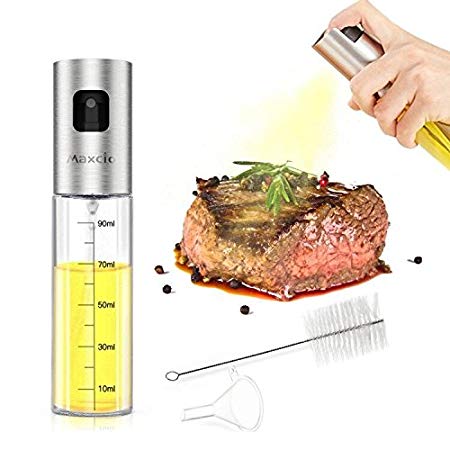 [On Sale]Olive Oil Sprayer, Maxcio Glass Oil Dispenser with Scale, Oil/Vinegar Bottle with Stainless Steel Nozzle, Clean Brush and Funnel for BBQ/Kitchen/Baking/Grilling/Frying, 3.42OZ/100ml