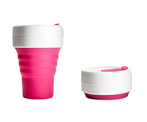 Stojo Collapsible Cup, Silicone, Travel Mug, Reusable, Leak Proof Lid, 12 oz, Pink