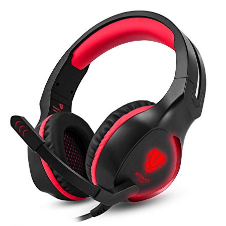 YUNQE Gaming Headset for Xbox One PS4 PC,SL-100 3.5 mm Gaming Headset LED Light Over-Ear Headphones with Volume Control Microphone for Xbox PS4 Laptop Tablet (Red Black)