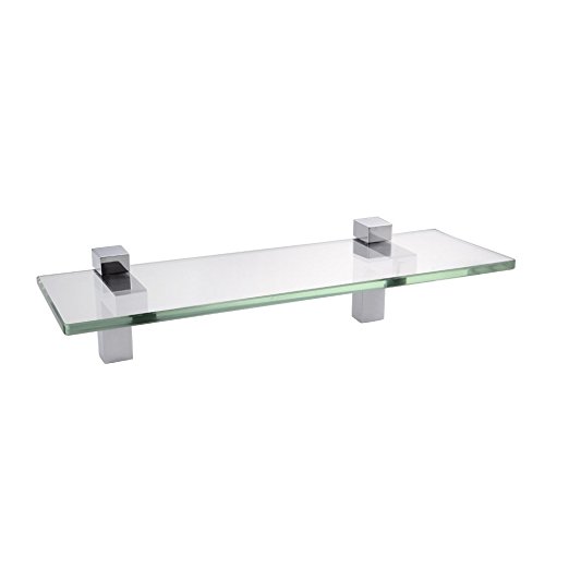 KES Bathroom Tempered Glass Shelf 14" 8MM-Thick Wall Mount Rectangular, Polished Chrome Bracket, BGS3201S35