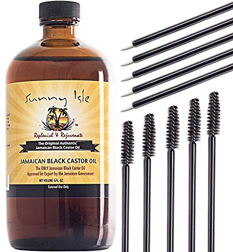 Jamaican Black Castor Oil (6oz) for Hair Growing, Longer Hair, Eyelashes and thicker Eyebrows by Sunny Isle