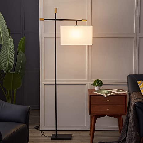 ZEEFO LED Floor Lamp, Contemporary Art LED Floor Lamp with White Fabric Lampshade and with Foot Switch,E26 Lamp Base, Modern Standing Floor Lamps for Bedroom, Living Room,Office (Without Bulb)