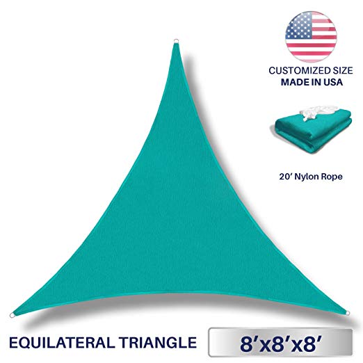 Windscreen4less 8' x 8' x 8' Triangle Sun Shade Sail - Turquoise Durable UV Shelter Canopy for Patio Outdoor Backyard - Custom