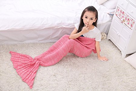 Maxchange Mermaid Tails Blanket Knitted, Great For Kids, Teenagers, Adults, Girls Amazing Birthday Gifts, Crocheted With Patterns, Colors in Pink