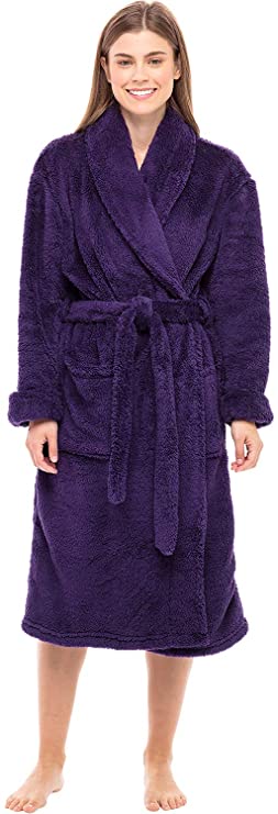 Alexander Del Rossa Women's Plush Fleece Winter Robe, Warm Long Hair Shaggy Bathrobe