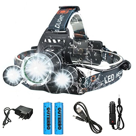 LED Headlamp OUTERDO 6000 Lumens Flashlight with 4 Modes Super Bright Rechargeable Waterproof Headlight for Running Camping Cycling Fishing Hunting Climbing LED Head Torch Head Flashlight