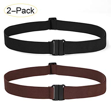 2 Pack Invisible Women Stretch Belt No Show Elastic Web Strap Belt with Flat Buckle for Jeans Pants Dresses