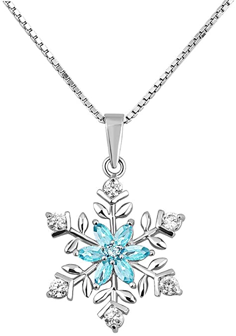 Korliya 925 Sterling Silver Snowflake Crystal Pendant Necklace