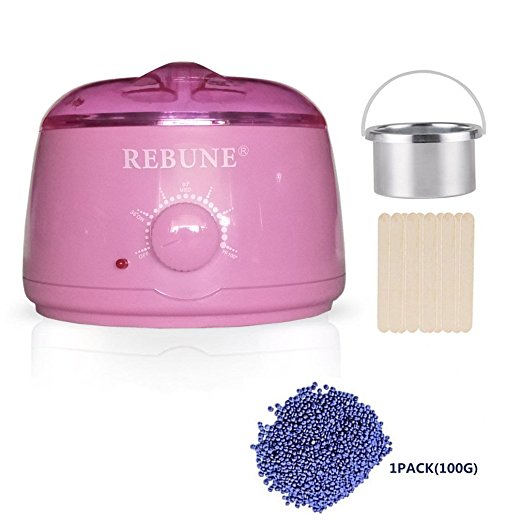 REBUNE Wax Warmer, Hair Removal Waxing Kit Electric Hot Wax Heater for Facial &Bikini Area& Armpit with Hard Wax Beans and Wax Applicator Sticks (Pink Set)