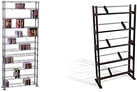 Atlantic Maxsteel 12 Tier Shelving - Heavy Gauge Steel Wire Shelving for 864 CD/450 DVD/BluRay/Games Media PN63135237 in Silver & Element Media Storage Rack, PN35535601 in Espresso