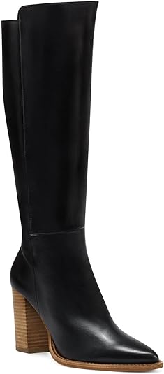 Juliet Holy Women's Knee High Boots Stacked Block Heel Wide Calf Closed Pointed Toe Riding Boots