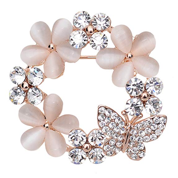 Maikun Clear Rhinestone Opal Cute Butterfly Flower Brooch White Gift for Valentine's Mother's Day