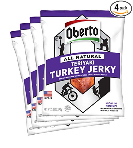 Oberto All-Natural Teriyaki Turkey Jerky, 3.25 Ounce (Pack of 4)