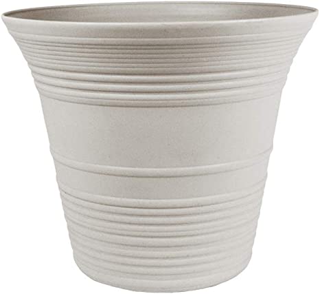 The HC Companies 16 Inch Sedona Round Self Watering Planter - Decorative Lightweight Plastic Plant Pot for Indoor Outdoor Plants Flowers Herbs, Cottage Stone