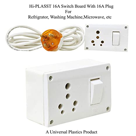Hi-PLASST 1 Socket 16A Power Extension Box with Heavy 3-Core 4 m Cable 3-Pin Plug (White)