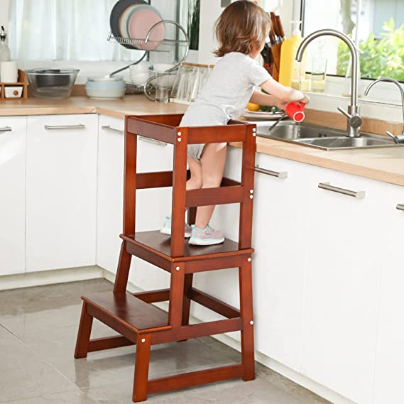 Kitchen Step Stool for Toddlers, Montessori Kids Learning Stool,Baby Standing Tower for Counter,Children Standing Helper (Walnut)