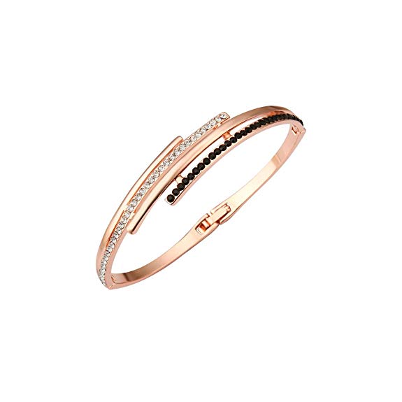 Cate & Chloe Elise Dignified 14k Rose Gold Bangle CZ Bracelet for Women, Sparkling Unique Trendy Rose Gold Jewelry with Black and White CZ Crystals, Twilight Sparkle Fashion Statement Jewelry