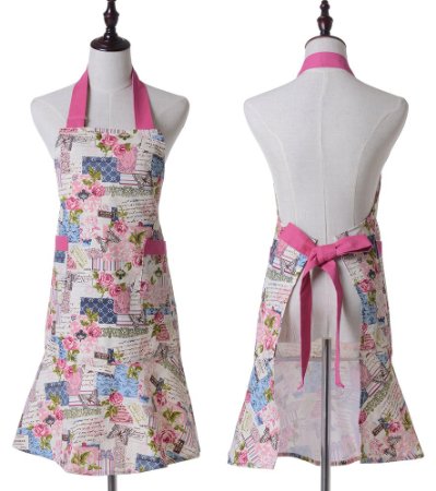 Cute Vintage Housewife Bib Frilly Women Girls Garden Plus Size Kitchen Cooking Apron with Pockets,Adjustable Neck Strap