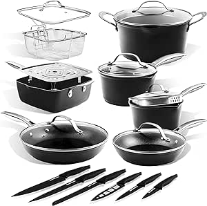 Granitestone Armor Max 20 Pc Kitchen Pots and Pans Set Non Stick, Anodized Kitchen Cookware Sets, Non Stick Pots and Pan Set, Non Toxic Cookware Sets   6 Pc Knife Set, Pot and Pan Set, Dishwasher Safe