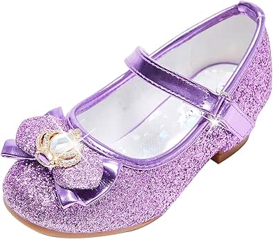 Stelle Girls Dress Shoes Glitter Princess Shoe Flower Mary Jane Low Heels Party Wedding Prom Footwear for Toddler Kids