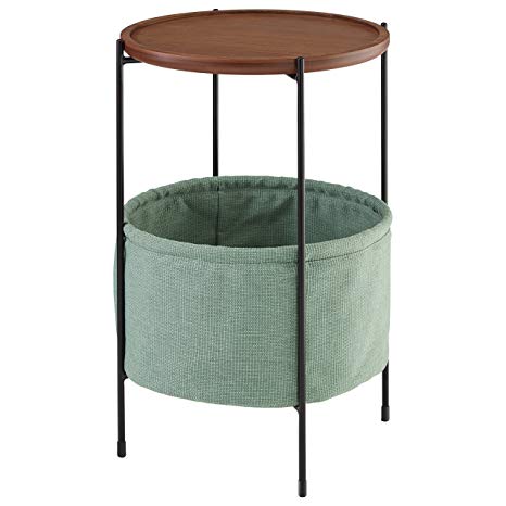 Rivet Meeks Round Storage Basket Side Table, Walnut and Teal Fabric