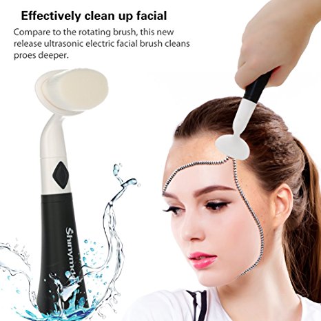 Shinymod Ultrasonic Electric Facial Cleansing Brush Face Massage Ultra Soft Pore Cleanser Dirt Blackheads Blemishes Makeup Remover Sensitive Skin Exfoliation Acne Treatment (NO Battery) (1 Brush)