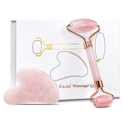 Jade Roller for Face,Pink Jade Roller and Gua Sha Set for Face Skincare, Face Roller,Dark Circles Under Eye Treatment