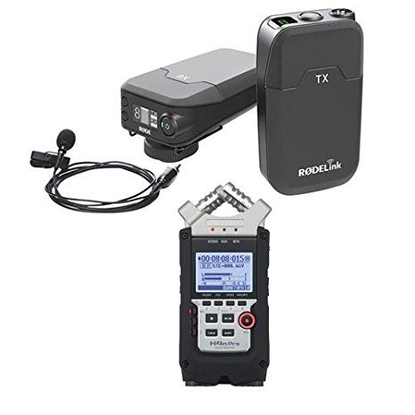 Rode Microphones RODELink Digital Wireless System - Includes TX-BELT Transmitter, RX-CAM Wireless Receiver, Lavalier Microphone, Captive TRS Cable - With Zoom H4n Pro Handy Mobile 4-Track Recorder