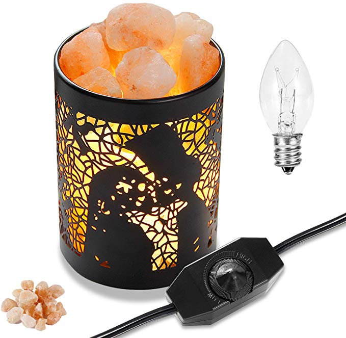 Himalayan Salt Lamps, OxyLED Natural Pink Salt Night Lights with Two Bulbs, Crystal Rock Salt Light in Metal Basket Lampshade with Dimmer Switch, Mother's Day Gift (3.15 x 4.33")