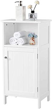 Yaheetech Contemporary Wooden Floor Cabinet - Bathroom Storage Furniture with Inner Adjustable Shelf and Open Cube, White