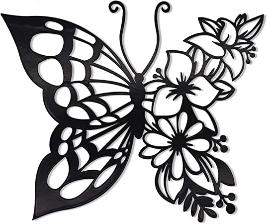 aboxoo Butterfly Wall Decor Metal Art Wall Home Decoration Hanging Appearance Wall Decor Metal Wall Hanging Fly Decor Flower Wall Art for Bedroom Living Room Home Wall,Black (Mudium, Butterfly)