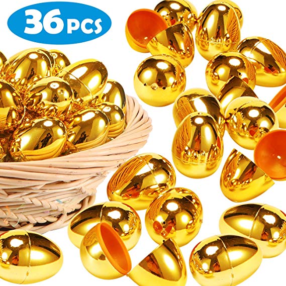 36 Pieces Shiny Golden Easter Eggs-2 3/8"Gold Color Plastic Easter Eggs for Filling Specific Treats, Easter Theme Party Favor - Easter Hunt,Easter Basket Stuffers