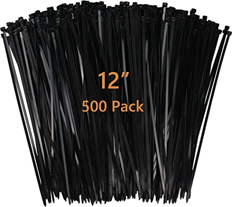Dekun 12 Inch Zip Ties 500 Packs, 12" UV Resistant Plastic Nylon Wire Ties 50 LB Tension Strength (Black, 500 PCS)