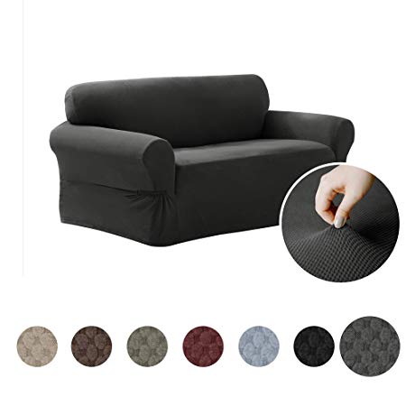 MAYTEX Pixel Ultra Soft Stretch Loveseat Couch Furniture Cover Slipcover, Charcoal