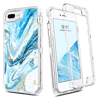 BENTOBEN iPhone 8 Plus Case, iPhone 7 Plus Case, iPhone 6S Plus Case, iPhone 6 Plus Case, Transparent Crystal Clear Heavy Duty Rugged Non-Slip Shockproof Protective Hard Phone Case Cover, Blue Marble